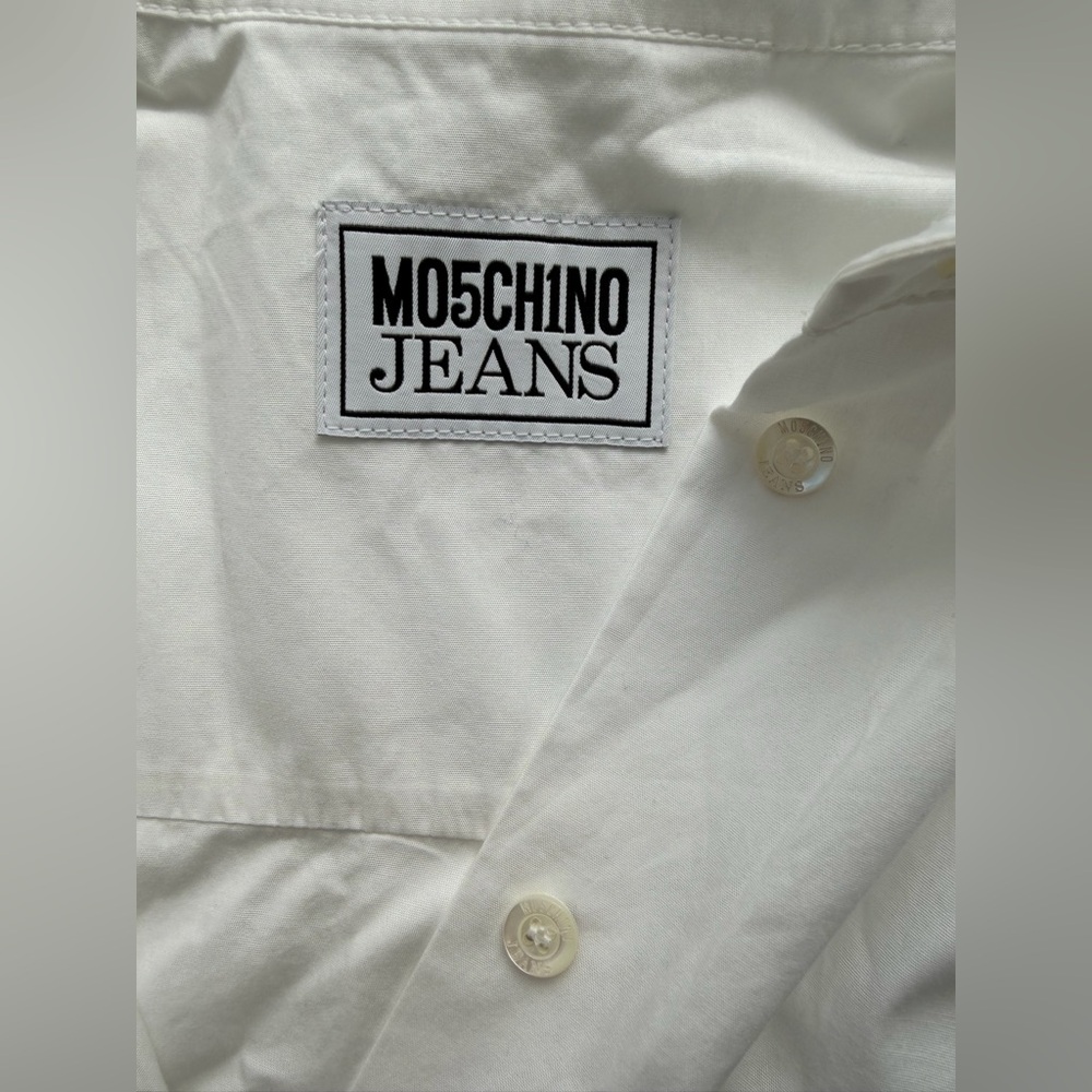 Moschino Jeans Heart Patch Cotton Shirt | Off-White Button Down | US 4 - Picture 8 of 13